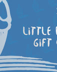 Little Blue Gift Card worth $25 featuring a stylized white outline of an acorn on a vibrant blue background, perfect for gifting or treats