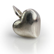 Elegant silver heart-shaped pendant with smooth, polished surface reflecting light, showcasing a classic symbol of love and affection as a stylish jewelry piece for Shopify product "Full Hearts"