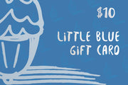 Little Blue Gift Card worth $10 featuring a stylized white illustration of an acorn against a vibrant blue background, with handwritten-style text